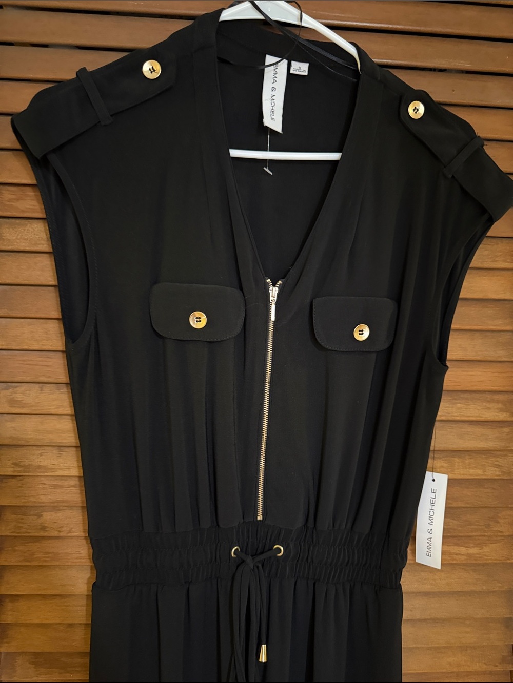 Emma & Michele Black Sleeveless Maxi with Gold Hardware